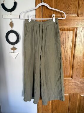 100% Cotton Universal Thread Olive Wide-Leg Drawstring Pants